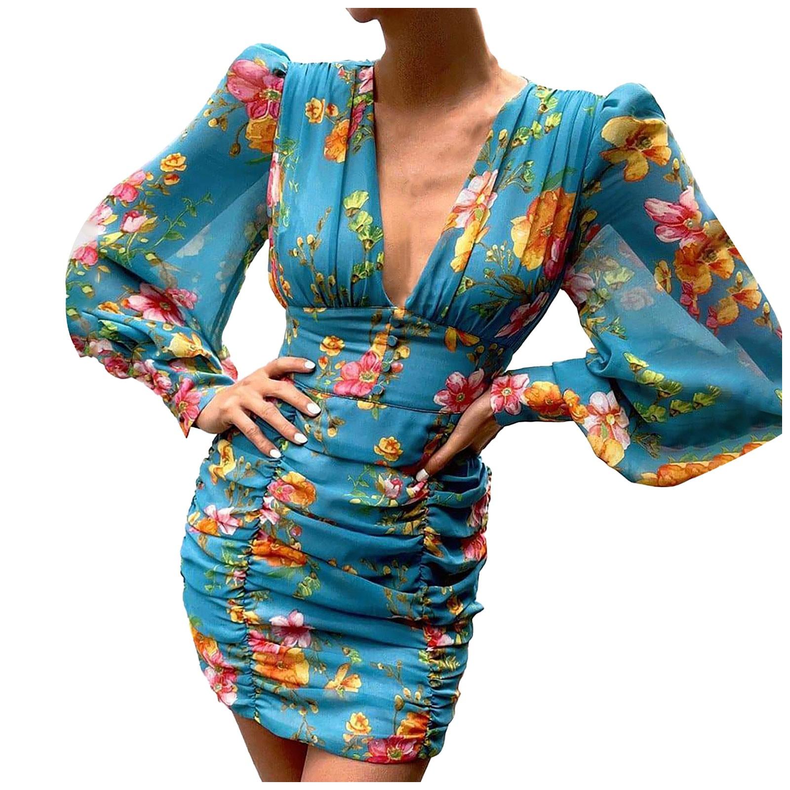 

(SU)Women Plain Puff Sleeve Ruffled Button Long Sleeve Dress