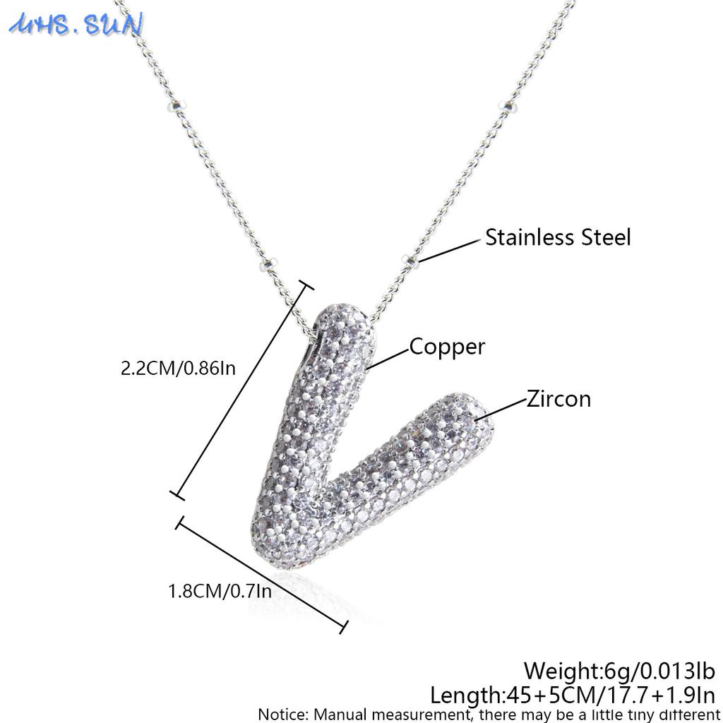 MHS.SUN High Quality Bubble Initial Necklace Letter A-Z Silver Color Zircon 26 Initial Balloon Pendant For Women Men Jewelry