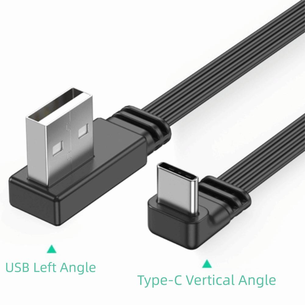 Flat Flexible USB C Charging Cable Double Elbow Mobile Game Cable Data Transfer