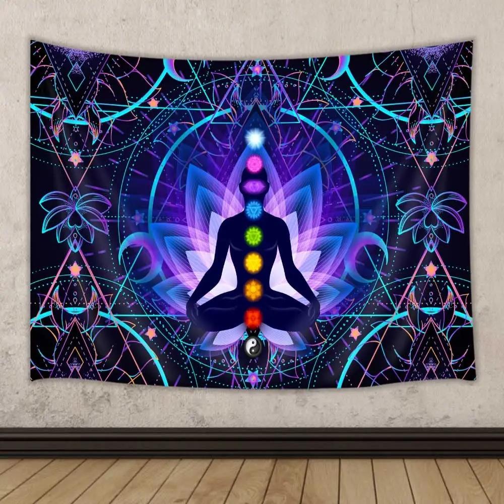 Sieben Chakra Wandteppich Yoga Meditation Wandteppich Buntes Mandala Indisch Hippie Wandteppich Wandbehang für Wohnzimmer Schlafzimmer