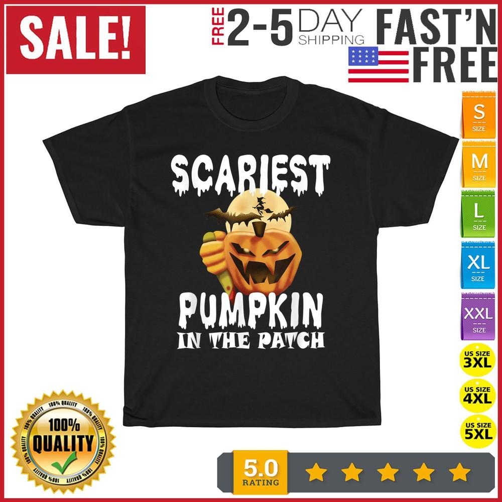 Halloween Day Clothes Scariest Pumpkin In The Patch Vintage T Shirt Men Women