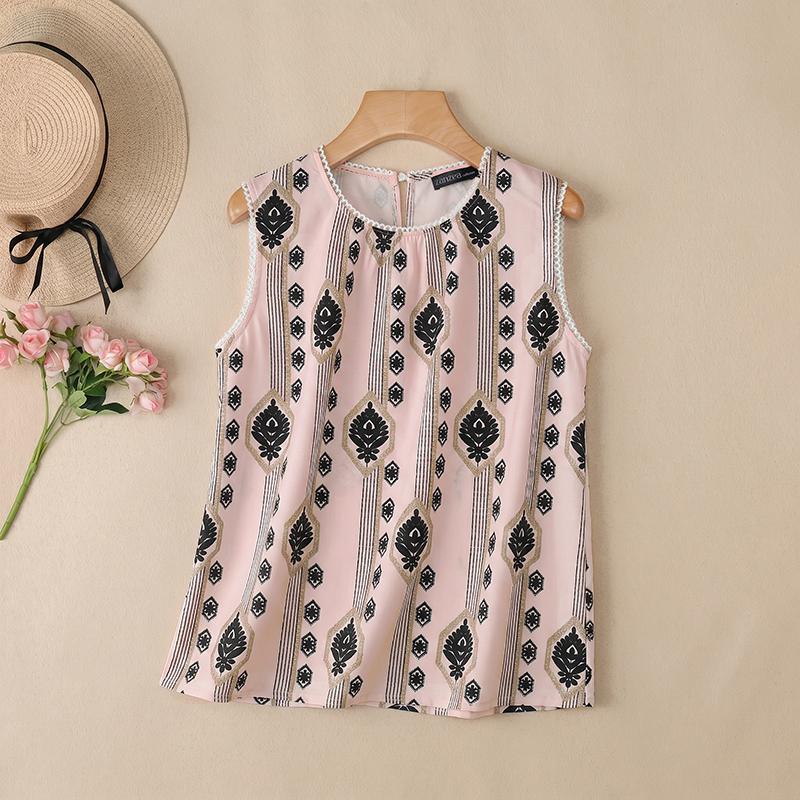 ZANZEA Women Casual Round Neck Loose Sleeveless Print Tank Tops