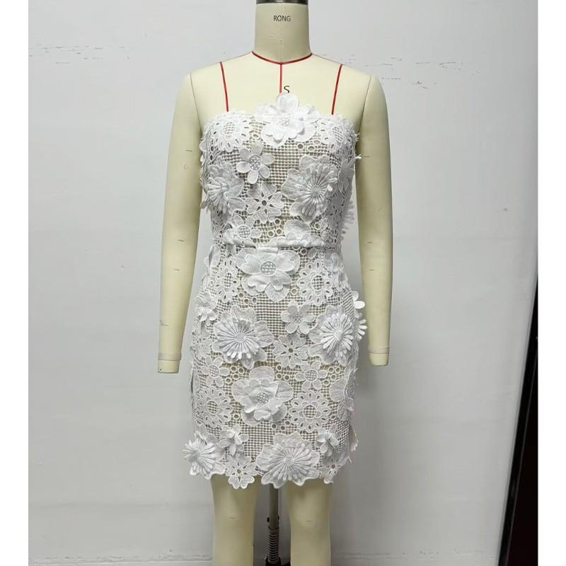 European American Women's Clothing Fashionable Hollow Lace Short Tube Top Dress