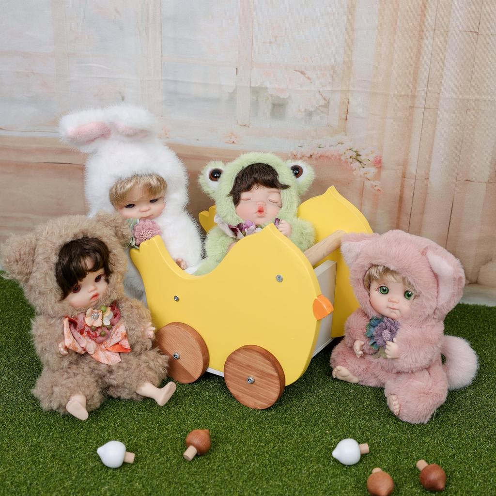 Cloveray Mini Animal Doll Set of 4 and Fox Fixed Style with Designer Outfits Cute Collection Perfect for Seasonal and Home Decor Rabbit, Sheep,