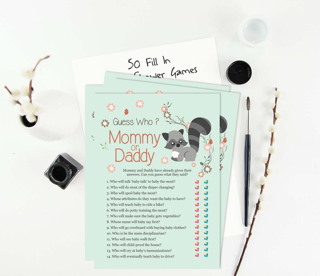 Inkdotpot Mommy Or Daddy Who Said it Game Gender Neutral Animals Set of 50 Fun Baby Shower Game Party Supply