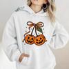 2025 Halloween Pumpkin Cherry Bowknot Hooded Sweatshirt, Casual Loose Fit for Europe and America