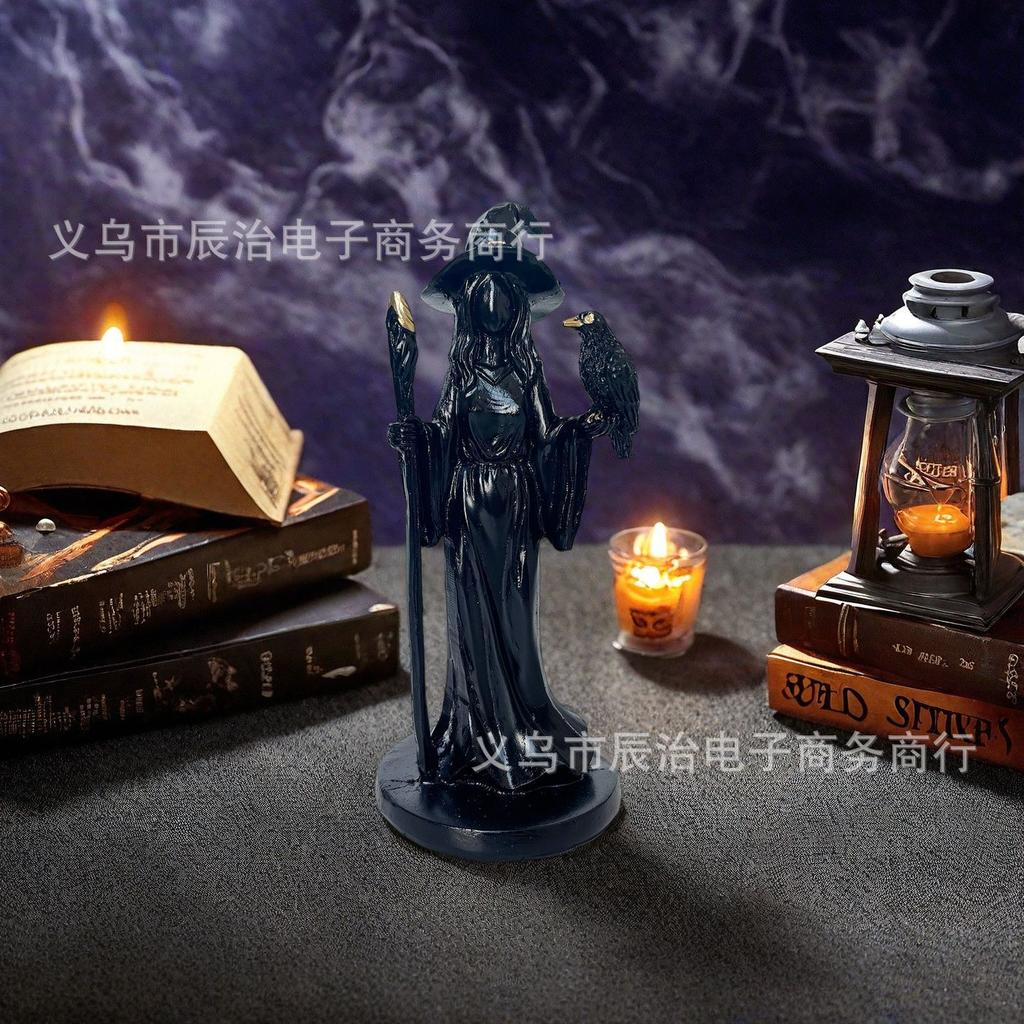 New Black Gold Staff Witch Sculpture Black Gold Staff Witch Statue