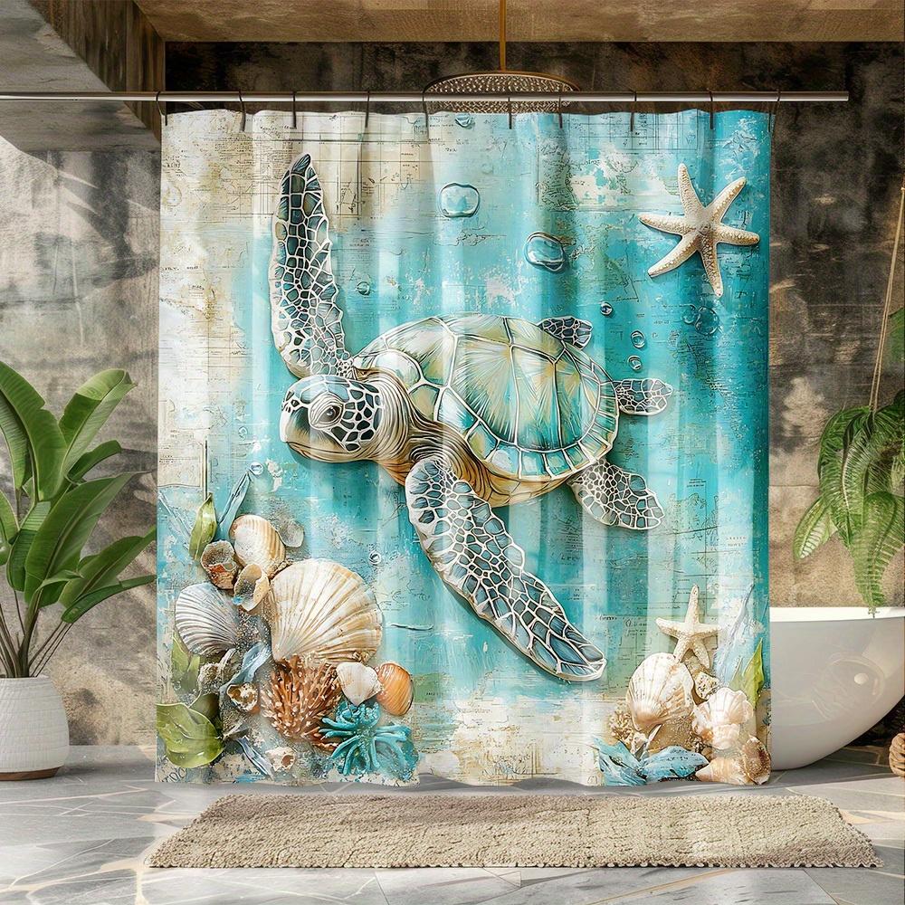 Underwater World Turtle Bathroom Shower Curtain Ocean Theme Pattern With 12 Hooks Modern Bathroom Decorative Shower Curtain