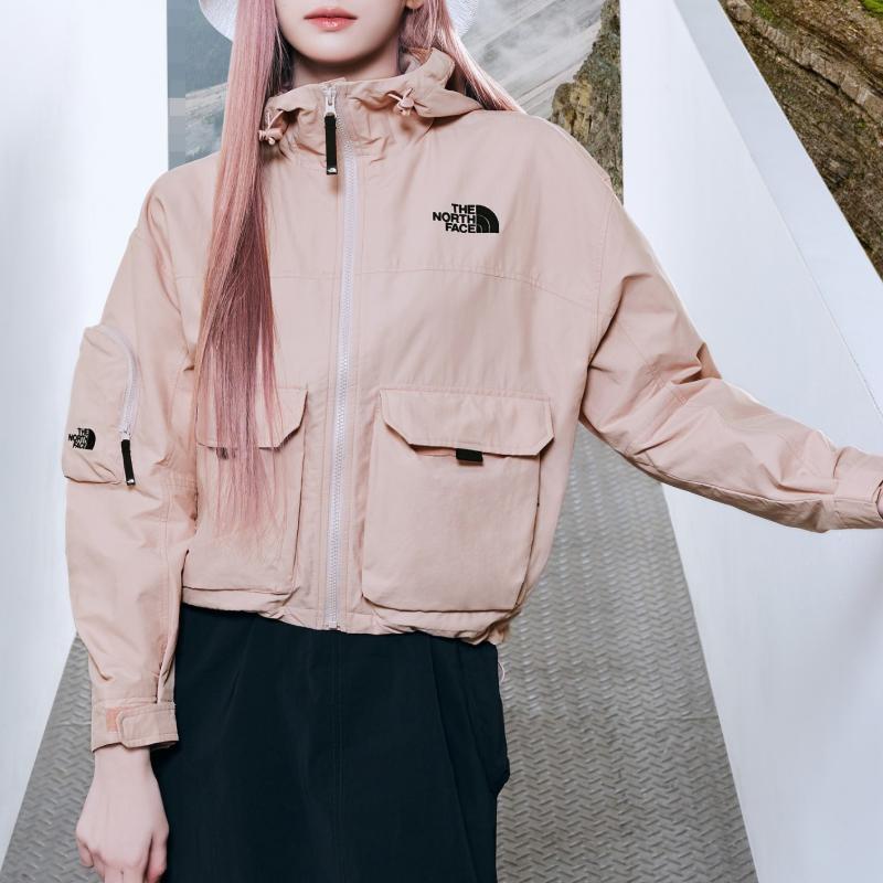 The North Face Logo Embroidered Hooded Zip-Up Loose Long Sleeve Jacket Women jackets Pink NJ3BR34B