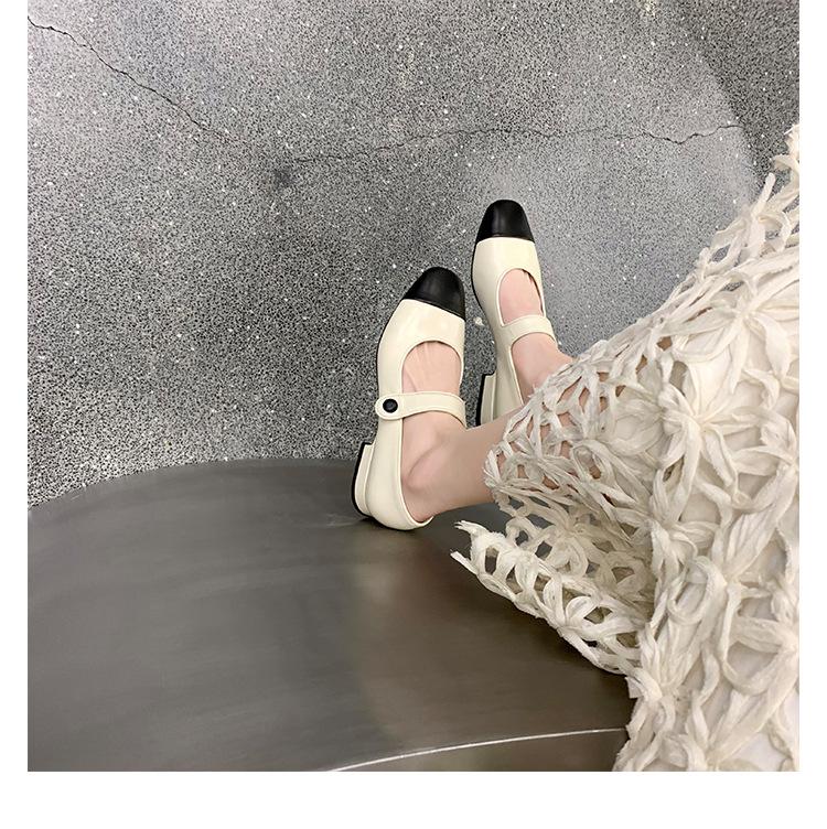 Sheepskin one-word belt color matching leather shoes gentle French light mouth Mary Jane shoes women's single shoes fairy flat shoes