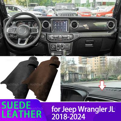 For Jeep Wrangler JL 2018-2024 Anti-UV Suede Leather Dashmat Dash Mat Cover Dashboard Pad Sunshade Carpet 2020 2021 2022 2023
