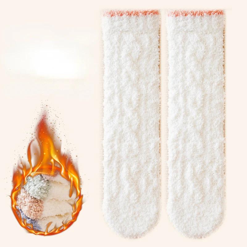 1pair Coral Fleece Long Tube Thickening  Floor Socks for 0-3years Baby Infant Winter Warm Floor Socks for Girl Boy Newborn