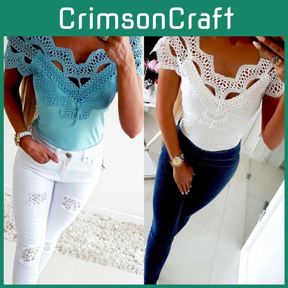 Hochwertige Damen Kurzarm Spitzen T-Shirts für mühelosen Sommerstil