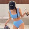 Conservative Style Women's Bikini Swimsuit Student Thermal Spring Bathing Suit Simple Retro Strap Vest Top Slimming Effect