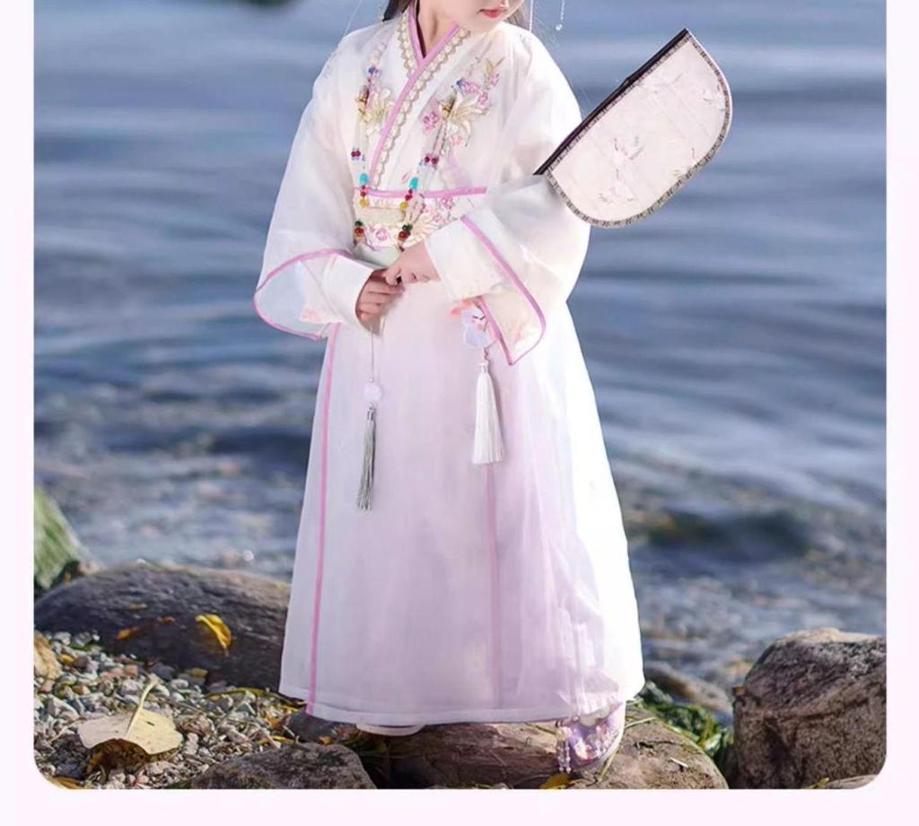 Zestaw Hanfu dla dziewczynek: Szata z Okresu Walczących Królestw z Haftem, Styl Chiński, Wiosna/Jesień, Inspirowana Bajkami dla Dzieci