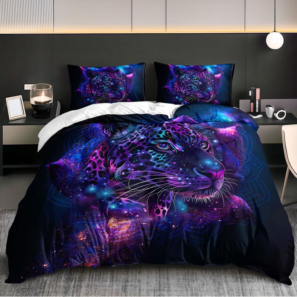 3 Stück Für Galaxy Neon Jaguar Bettwäsche Bettbezug Set Böhmisches Jaguar Bettwäsche Tagesdecke Set Tier-Thema Bett Tagesdecke Set Mystisch
