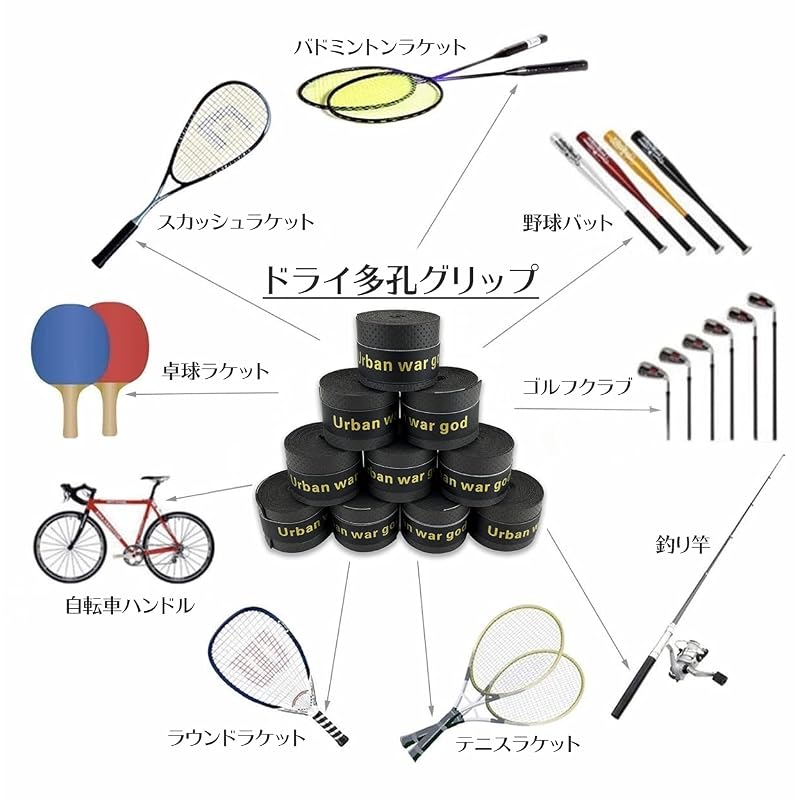Grip Tape 5-Pack/10-Pack (5-Color Mix - Black, Red, Blue, Purple, Yellow, etc. - various color sets available) Dry Perforated Overgrip for Tennis,