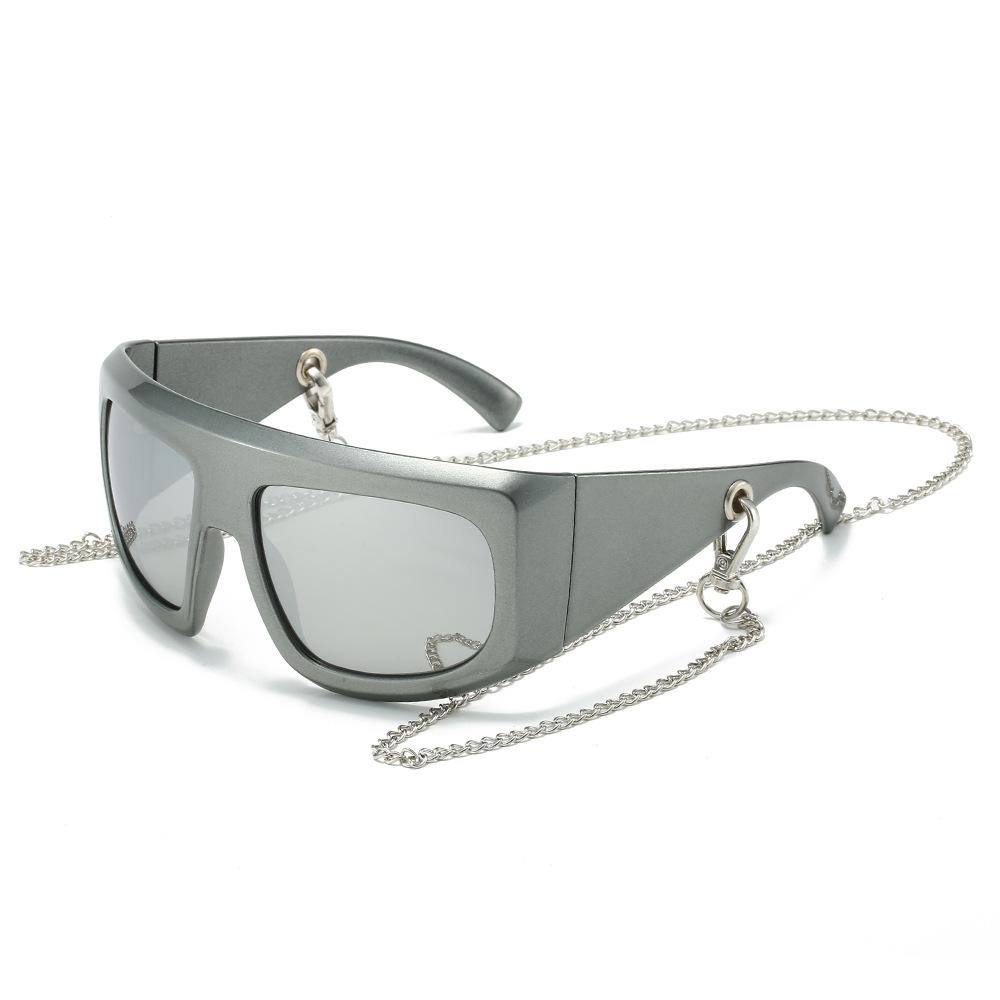 

Oversized Square Sunglasses Women For Men Luxury Brand Designer Vintage Sun Glasses Popular Punk Metal Chain Big Frame Shade