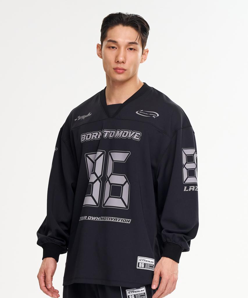 Leijibi Giant Fit Long Sleeve Tee Rugby Jersey Oversized Gym Wear Sweatshirt Running Jersey Block Core M Black 2