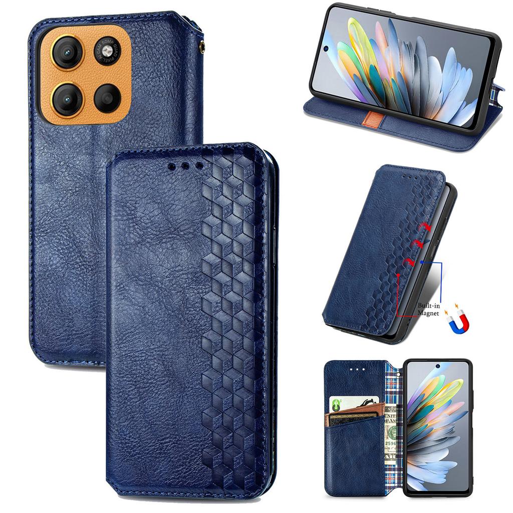 For Motorola Moto G15 4G Case Rhombus Imprint PU Leather Wallet Phone Cover