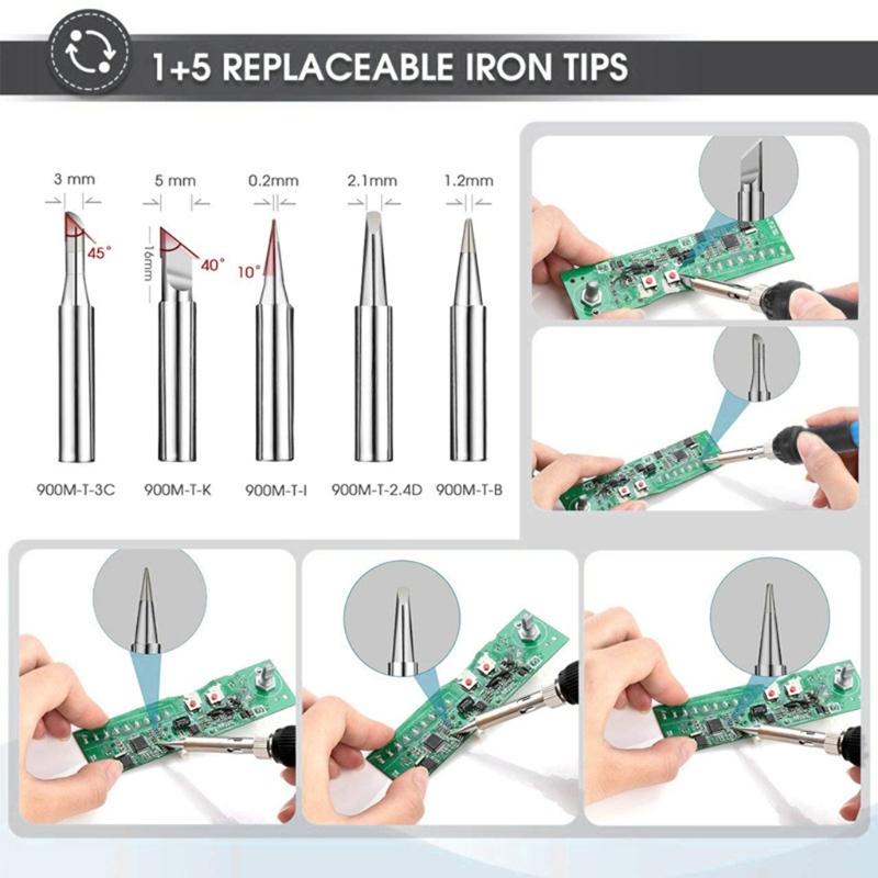 60W Soldering Iron Kit Adjustable Temp Welding Tool Digital Multimeter 5pcs Soldering Iron Tips EU/UK/US Standard