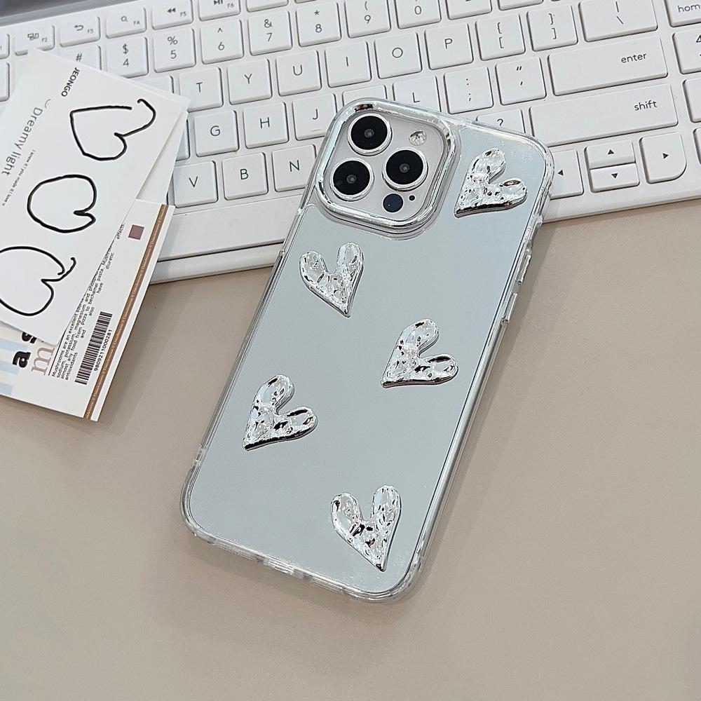 Advanced Three Dimensional Electroplating Heart 17 Suitable for 16 Apple 15 ProMax Mobile Phone Case Mirror IPhone 12 Hard 14