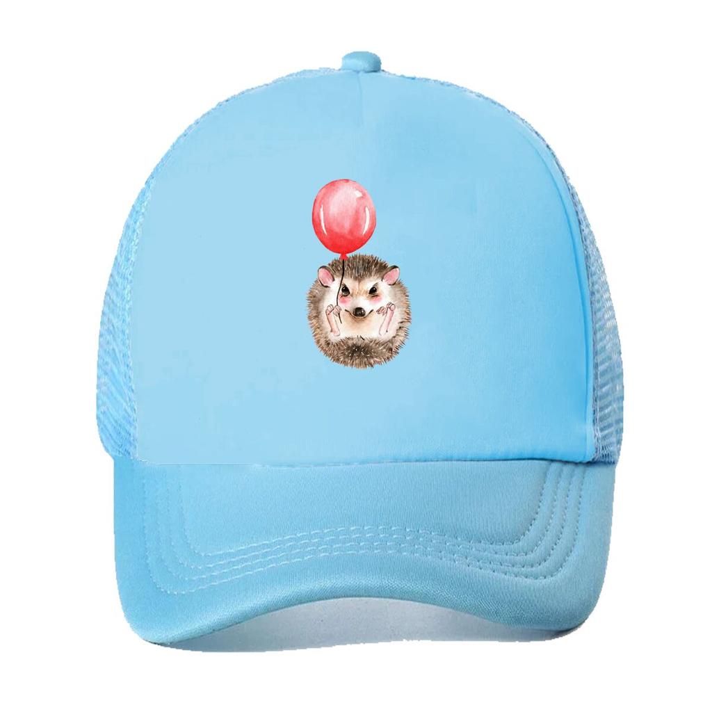 Cute Watercolor Hedgehog Holding Red Balloon Mesh Baseball Cap For Womens Unisex FeUnisex Beach Dad Hat Hip Hop