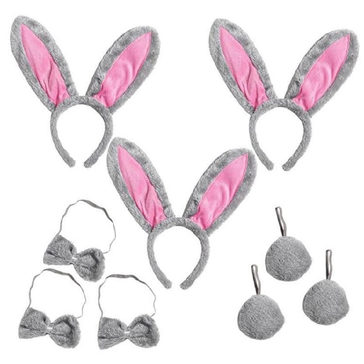 Easter Rabbit Costume Set Plush Rabbit Ears Hair Bands Rabbit Ears Headbands Bowtie Tail Set Animal Hair Hoop Set