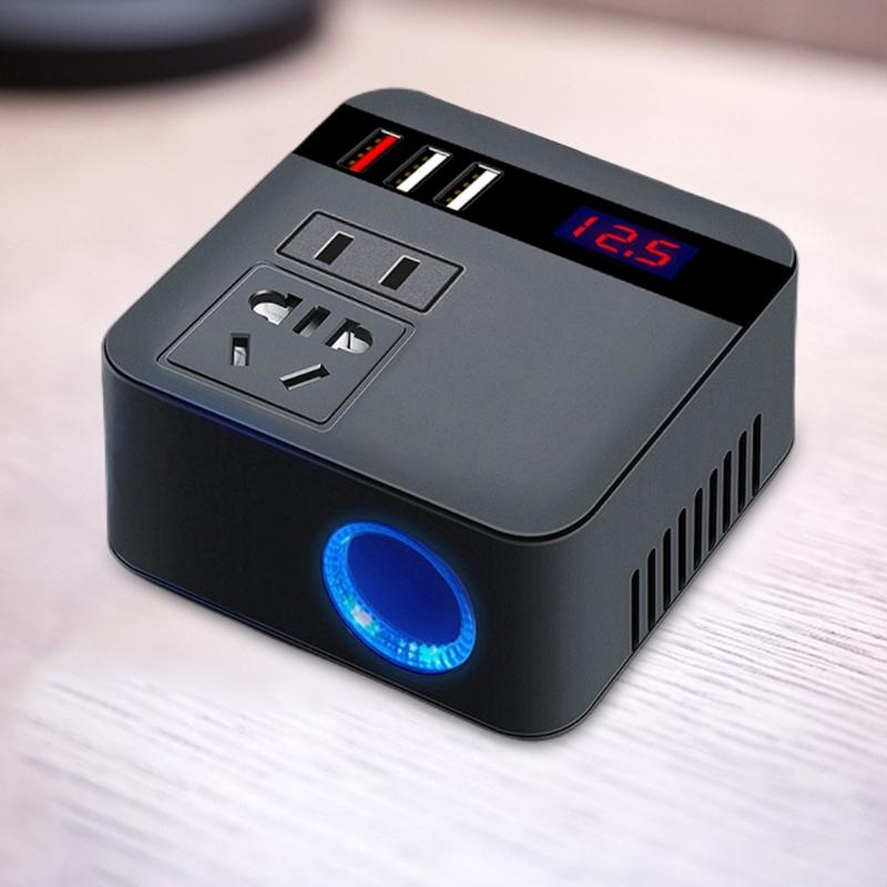 150W Car Power Inverter 12V/24VDC To 220VAC Converter with Three USB Charging Ports USB Car Outlet Adapter for Vehicle