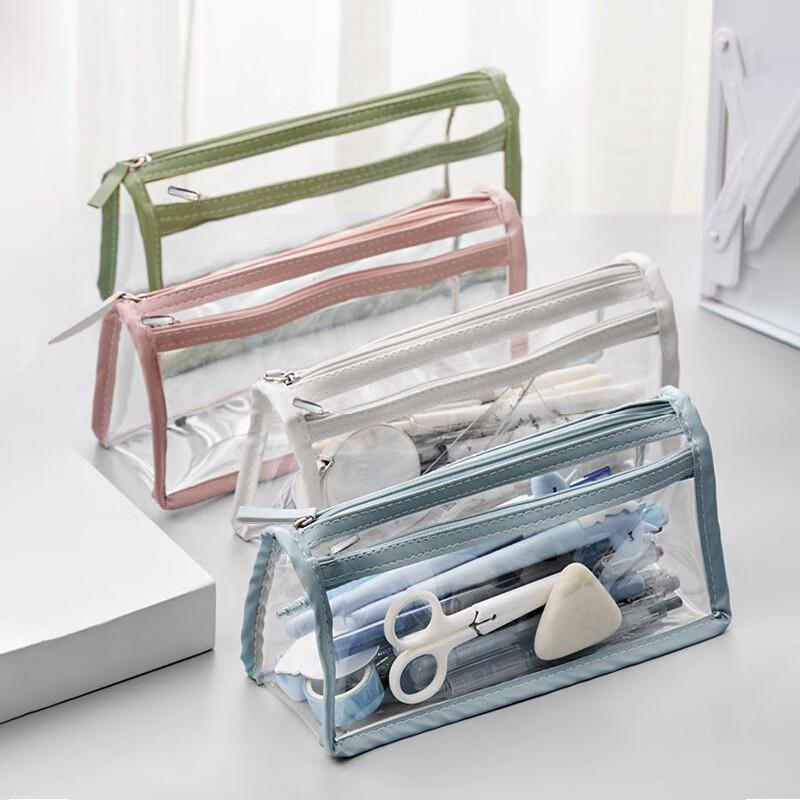 Velkokapacitní průhledné dvouvrstvé pouzdro na tužky se zipem (5-balení)