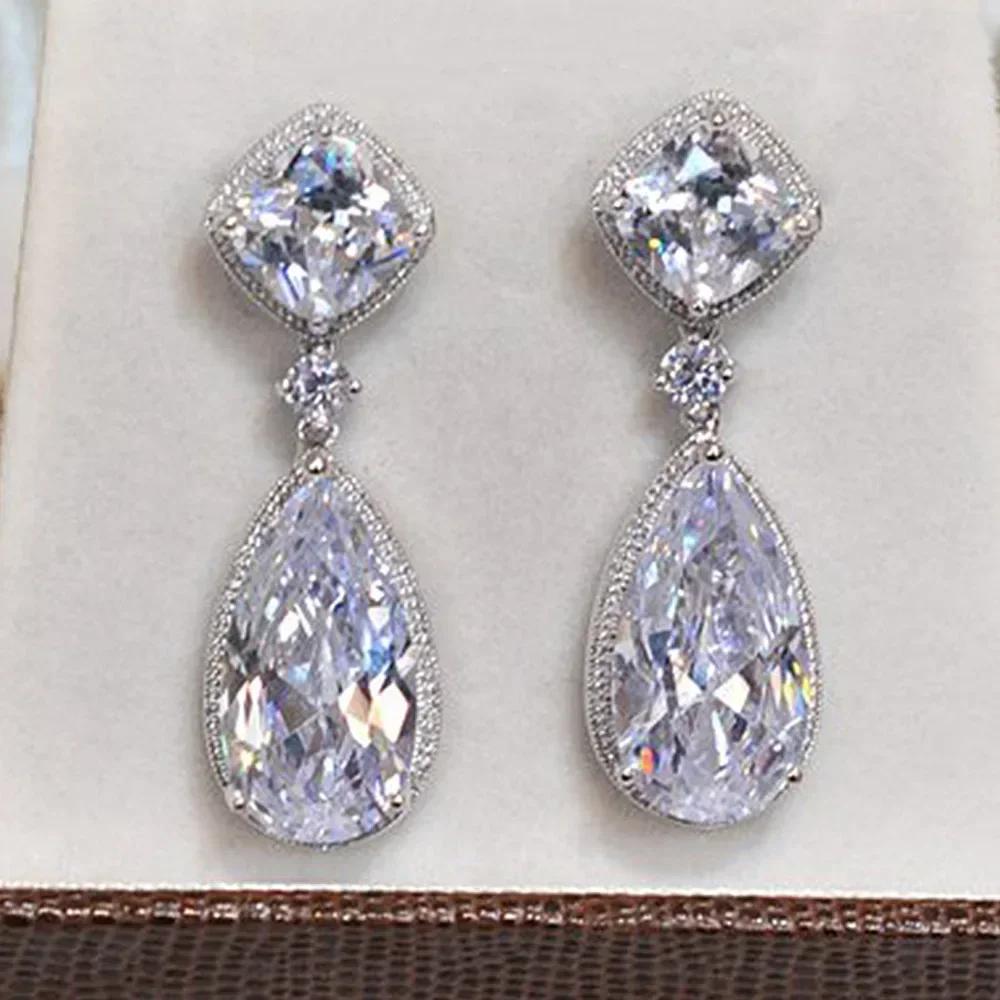Luxury, High-End, Gorgeous Party, Water Droplet Zircon Earrings, Bride'S Wedding, Eternal And Dazzling Jewelry, Headwear