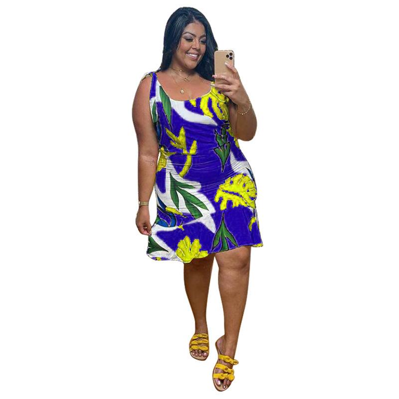 Plus Size Women's New Printed Mid Length Sleeveless Dress