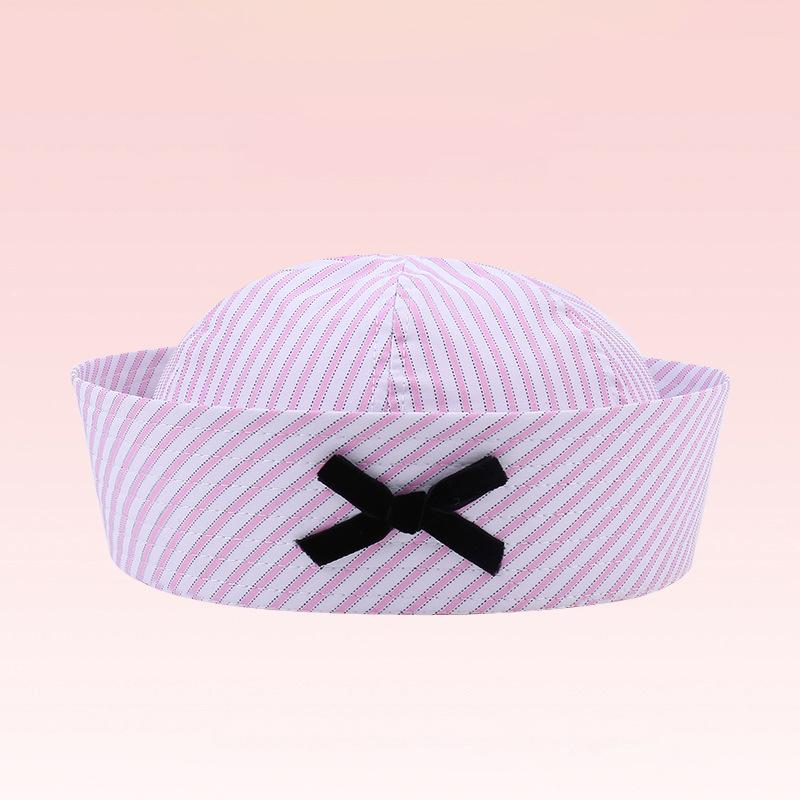 Striped Black Bow Decorative Sailor Hat Spring And Summer Dome Beret For Women'S