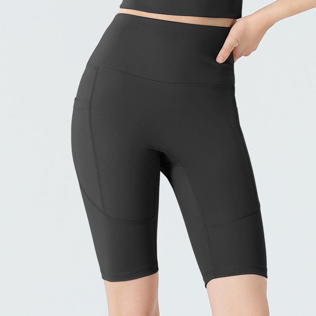 High Waist Running Shorts for Women Quick Dry Sports Biker Shorts with Hidden Pockets Compression Fit Five Inch Inseam Gym Yoga Tights