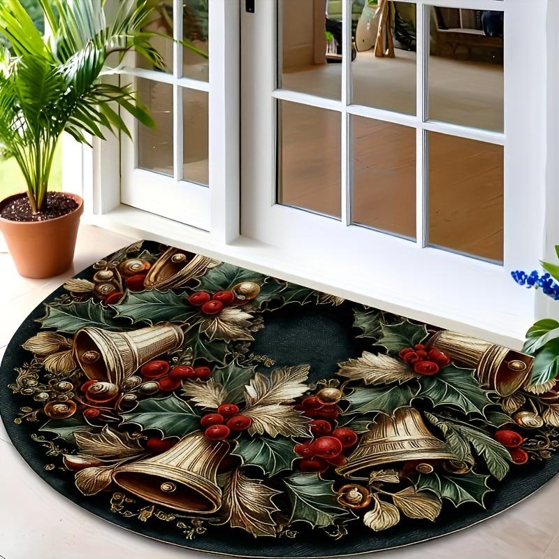 1Pcs Berry Christmas Bells Semi Circle Welcome Doormat Non-Slip for Outdoor Patio Porch Kitchen Bathroom Entryway Floor Mat