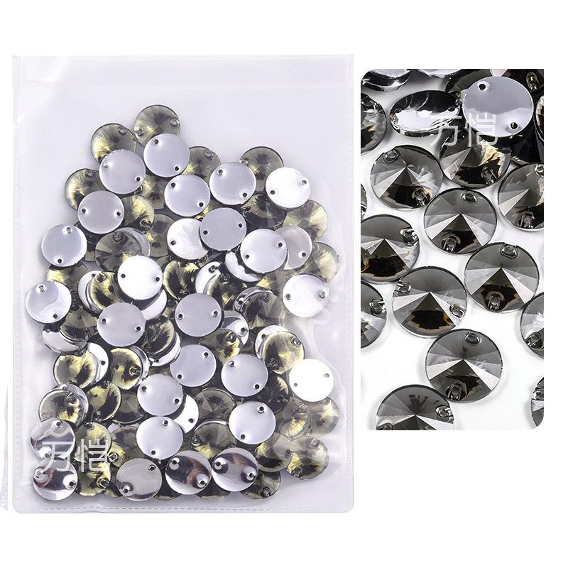 Resin Double Hole Flat Bottom Satellite Hand Seam Drill, Plated Bottom Tip Flat Buckle Diy Clothing Accessories Round Hand Seam Stone