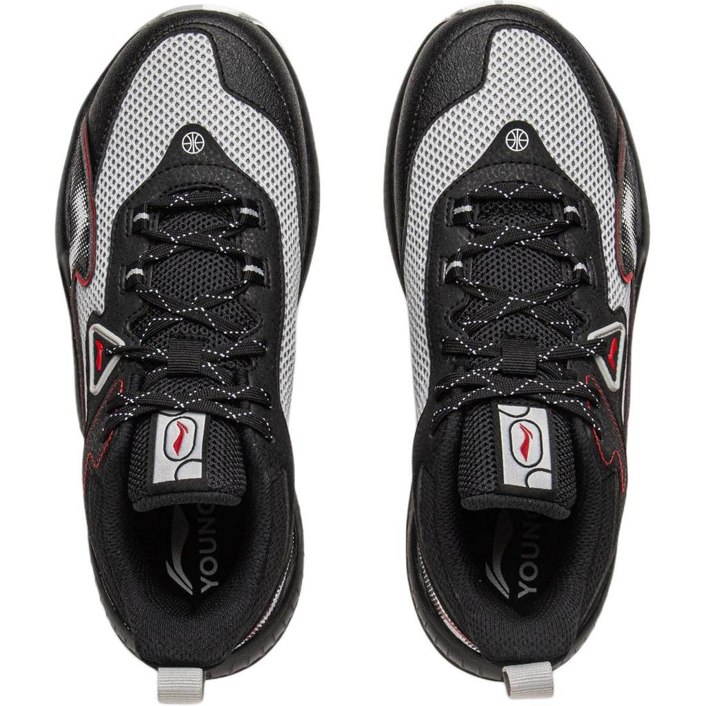 Li Ning Kids Basketball Fashion Comfortable Sports Shock Absorption Rebound Breathable Mid-Top Basketball Shoes Kids sneaker Black YKBV105-1