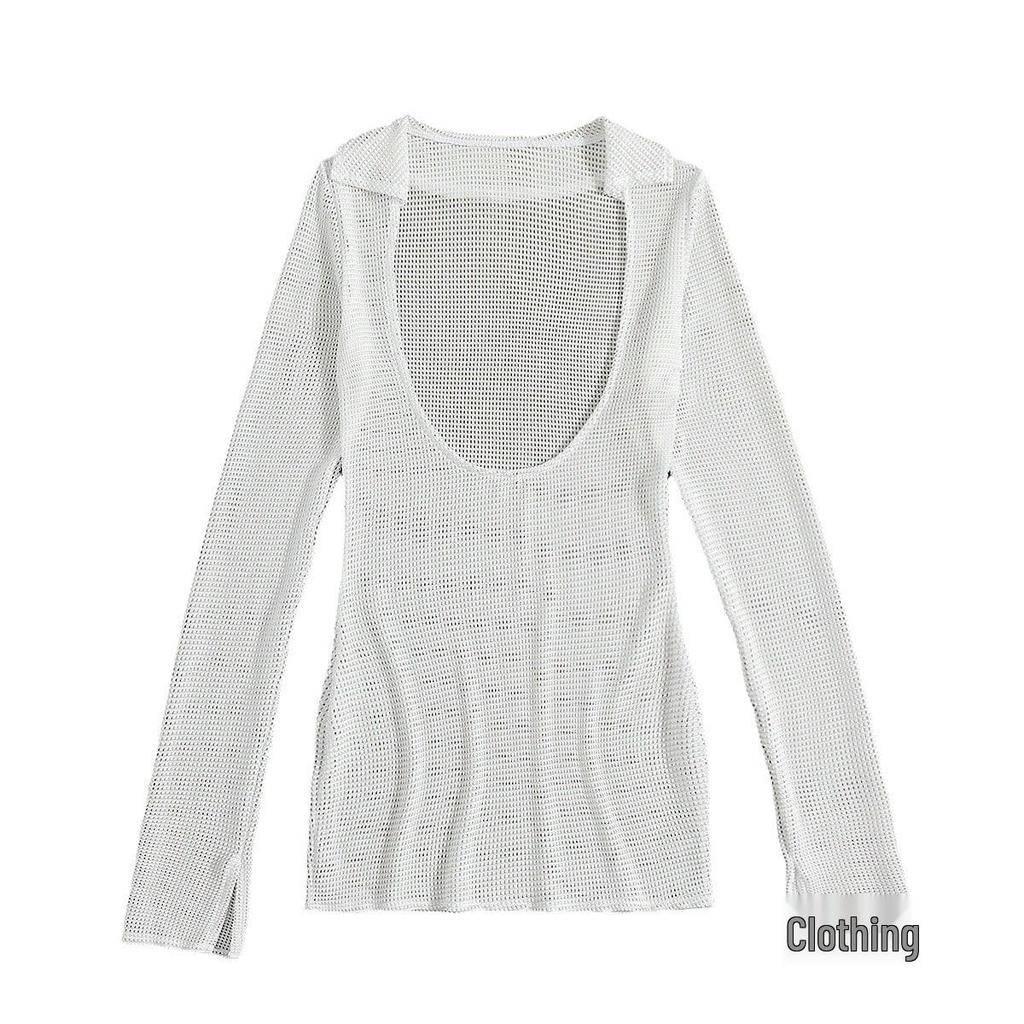 European & American Style Women's Long Sleeve Hollow-out Swimsuit Cover-up In High Elastic Nylon Cornflower