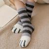 Autumn&Winter 3 Pairs Women's Cat Paw Pattern Thermal Socks,Fuzzy Soft Comfortable Coral Fleece Striped Cute Design Warm Floor Socks for Cold Weather
