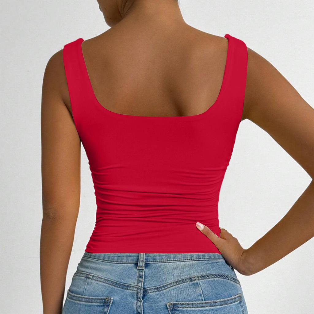 Women Sleeveless Tank Top Square Neck Casual Slim Fit Stretchy Ribbed Knit Summer Basic Layering Camisole Shirt