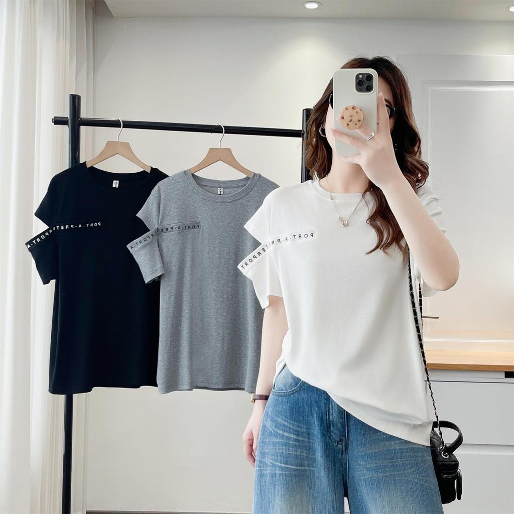 2025 Plus Size Women's Cotton Short Sleeve T-Shirt with Design Print - Slimming & Ripped Style for Summer