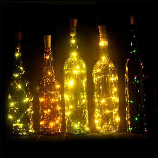 15/20 LED Wine Lights Silver Wire Bottle Cork for Wedding Festival Party Decor