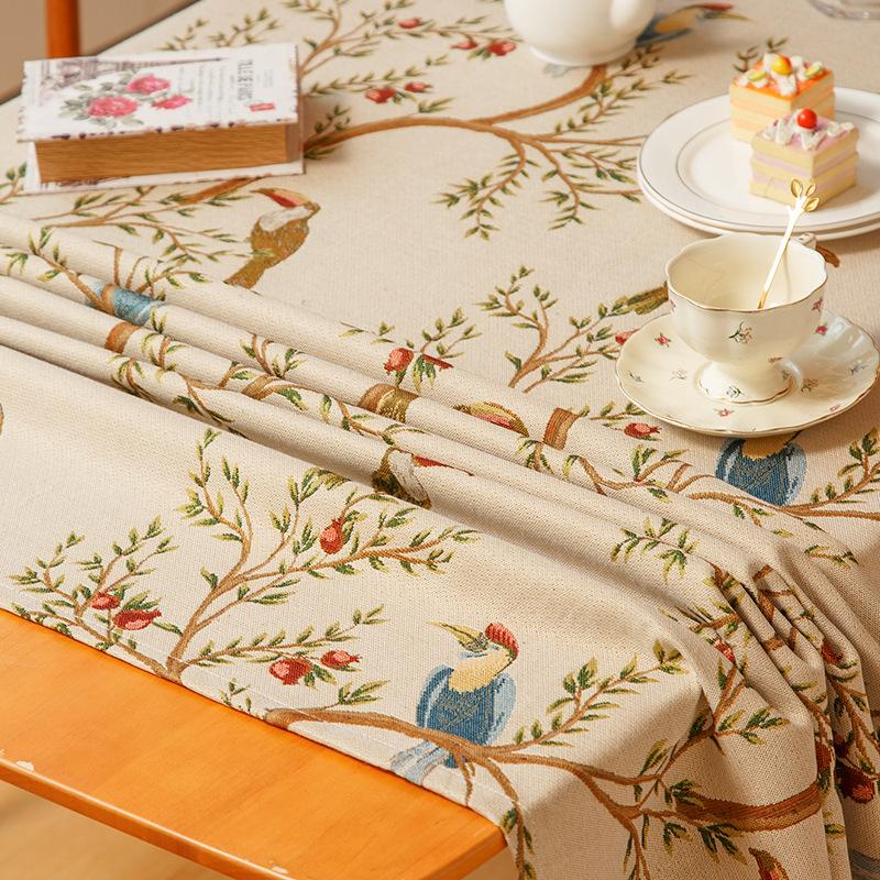 American Light Luxury Tablecloth Flower and Bird Jacquard Thickened Waterproof Oil-proof Tablecloth Pad Wear-resistant Durable