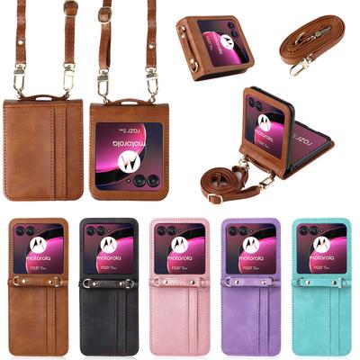 Custodia in Pelle Per Motorola Razr 70 60 0 Ultra Moto Razr 40 Razr+ Copertura Portafoglio Con Cordino Porta Carte Coque