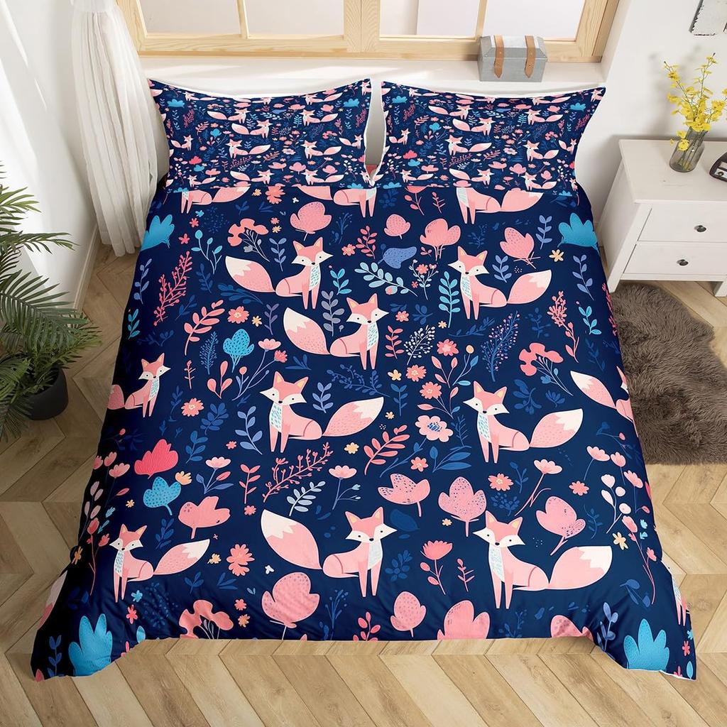 Feelyou Peacock Duvet Cover Twin Size Kids Peacock Feathers Design Floral Comforter Cover Set for Boys Girls Teens Animal Theme Bedding Set