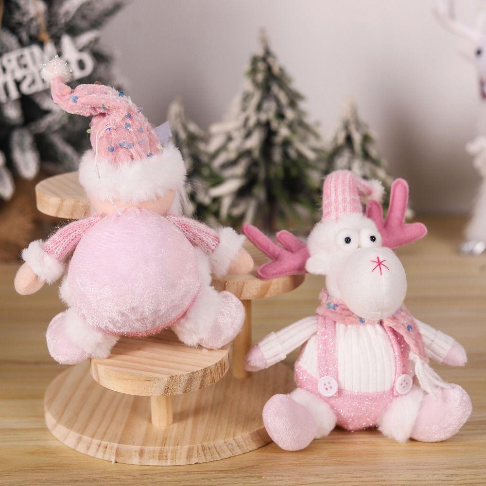 Realistic Knitted Elk Snowman Doll Sitting Christmas Pink Doll Decorations Party Supplies