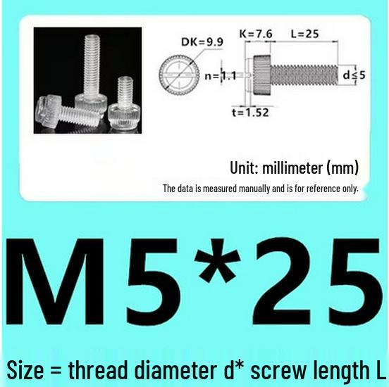 M3-M8 Hand-Tightened Transparent Acrylic Knurled Screw 
