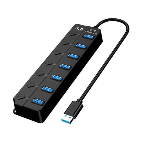 USB-концентратор 7 портов USB 3.0 Концентратор Кабель USB-концентратор с независимым переключателем USB-расширительная шина Питание от USB3.1 Gen1 5 Гбит/с Высокоскоростная передача данных Работа из