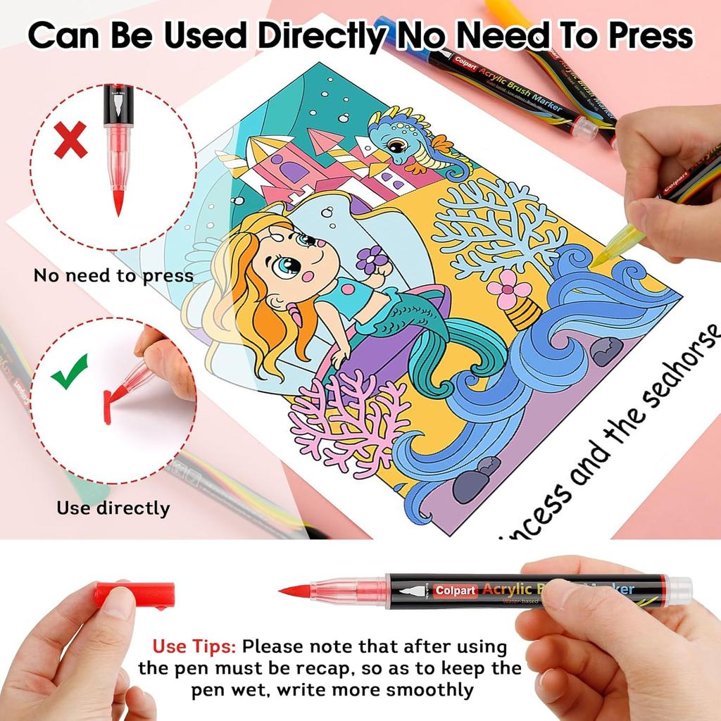 Brush Tip Acrylic Paint Pens-24 Colors Acrylic Paint Markers Calligraphy Art Markers for Lettering,Card Making,Rock painting,Stone, Ceramic, Glass,