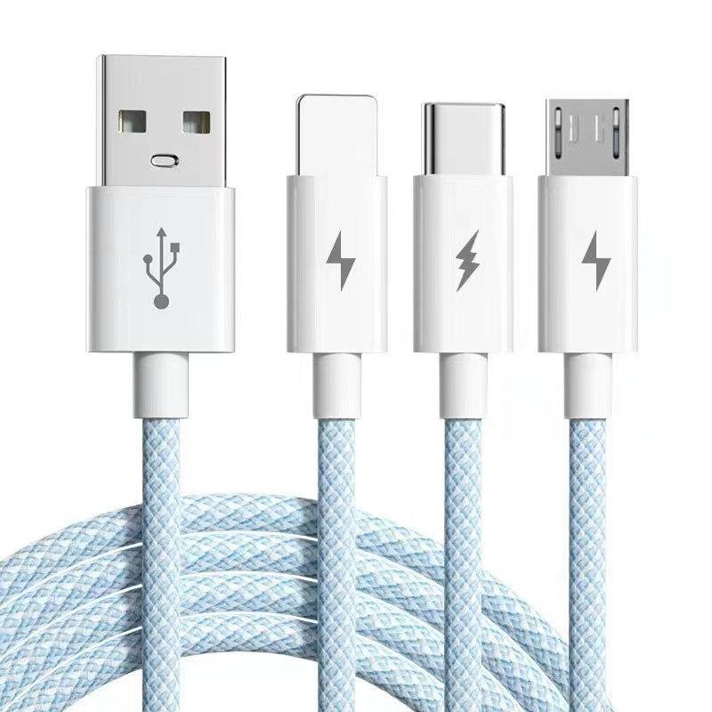

6A 3 в 1 USB Type C кабель 66 Вт сверхбыстрые зарядные кабели для Huawei Xiaomi Samsung OPPO Lightning шнур для передачи данных для iPhone 1,2 м 1.2M синий